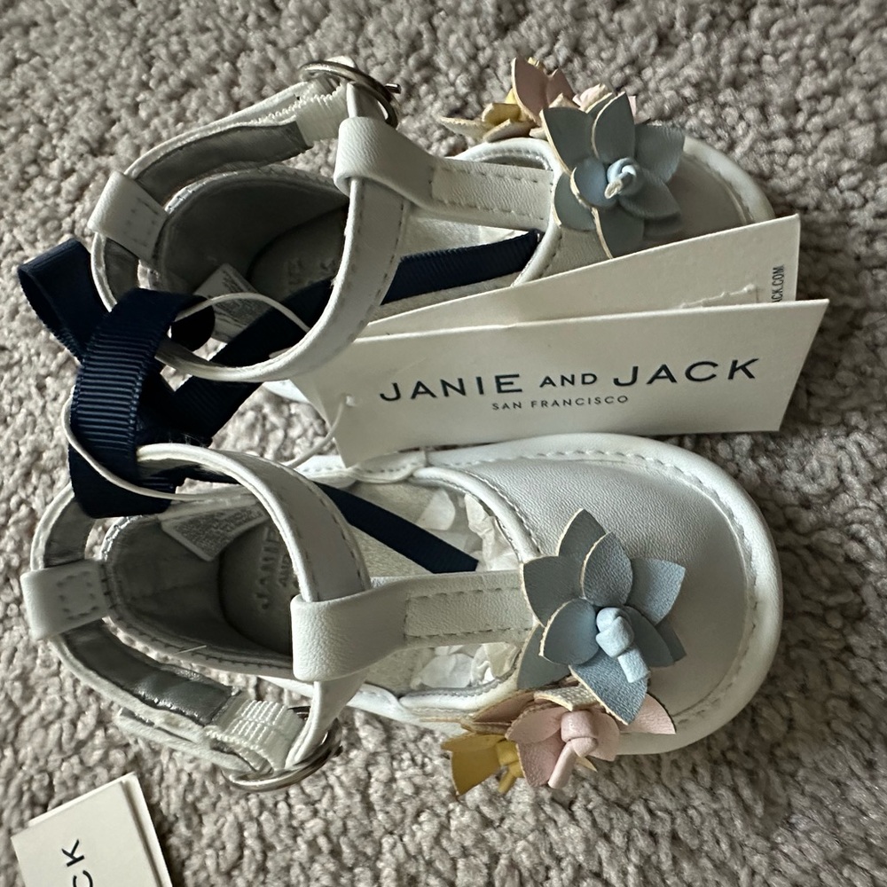 Janie and Jack White Sandals with Pastel Floral Details